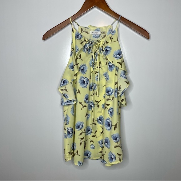Blu Pepper Floral Ruffle Edge Tank Top Small - Picture 2 of 6